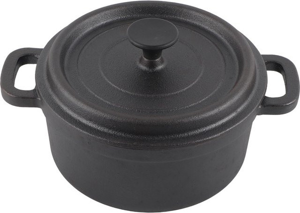 TOMTOP JMS Dutch Oven aus Gusseisen in Schwarz, Durchmesser: 20 cm