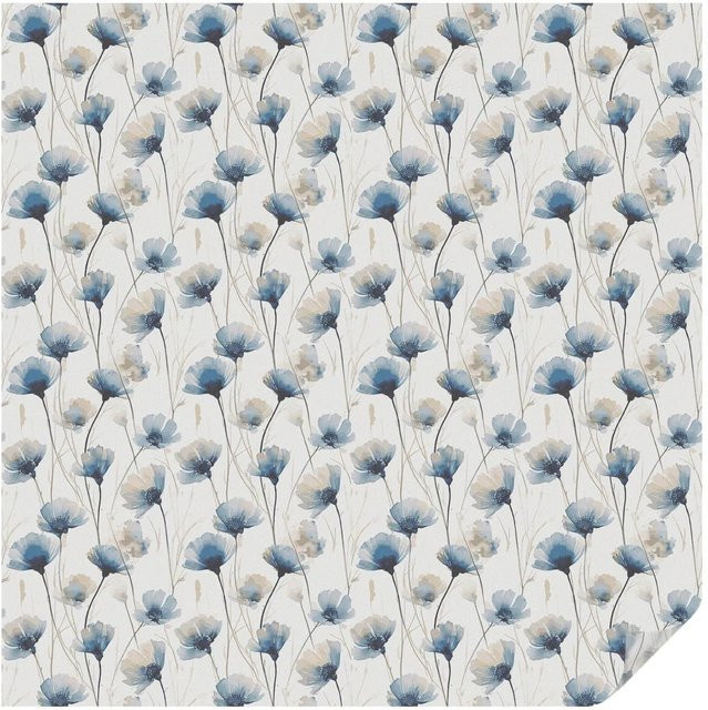 Tulup Fensterfolie Milchglasfolie mit blauen Blumen in Weiß, B/H: 100 x 100 cm - Bild 1