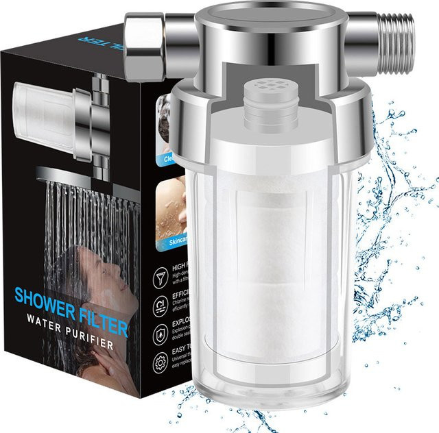Universeller Duschkopf-Wasserfilter von ctzszzmm in Silber mit aktiviertem Kohlefilter und austauschbarem PP-Baumwoll-Vorfilter zur Chlorentfernung - Bild 1