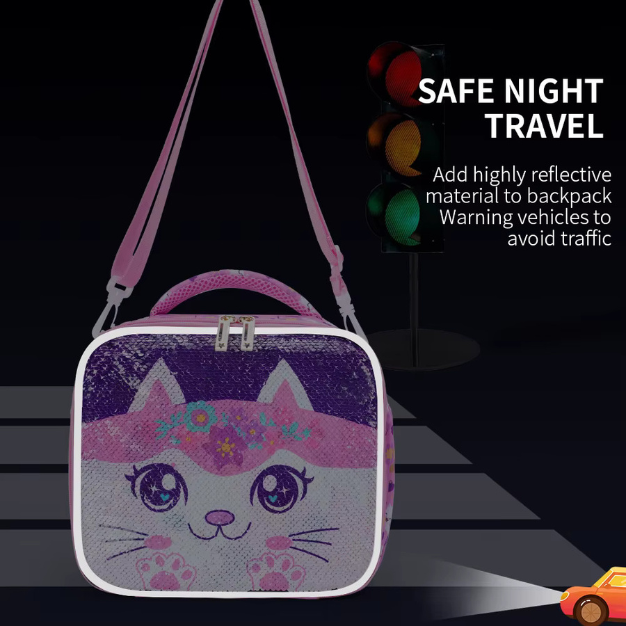 BLING BABIES Lunchtasche für Mädchen in Pink mit niedlichem Cartoon-Kitty-Design und Pailletten für Grundschüler - Bild 2