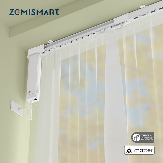 Zemismart Matter Over Thread Einziehbare Vorhangschiene mit Smart Motor in Weiß, kompatibel mit HomeKit, SmartThings, Alexa und Google Home Assistant - Bild 1