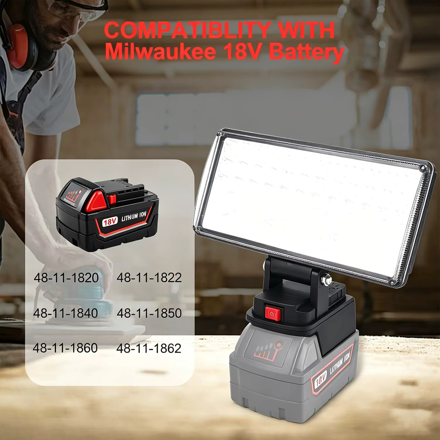 Milwaukee LED-Arbeitslicht für 18 V Li-Ionen-Akkus, tragbare Notfall-Flutlampe und Campinglampe in Rot/Schwarz - Bild 3