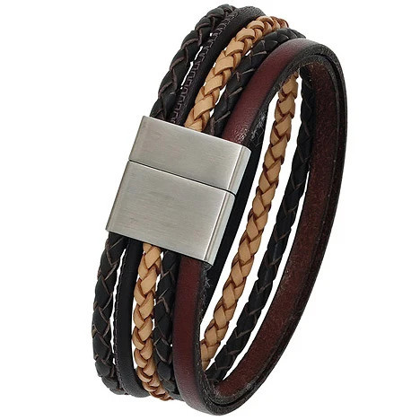 Colfem Armband Leder, mehrfarbig, Edelstahl, Silber, Herren, 20 cm - Bild 1