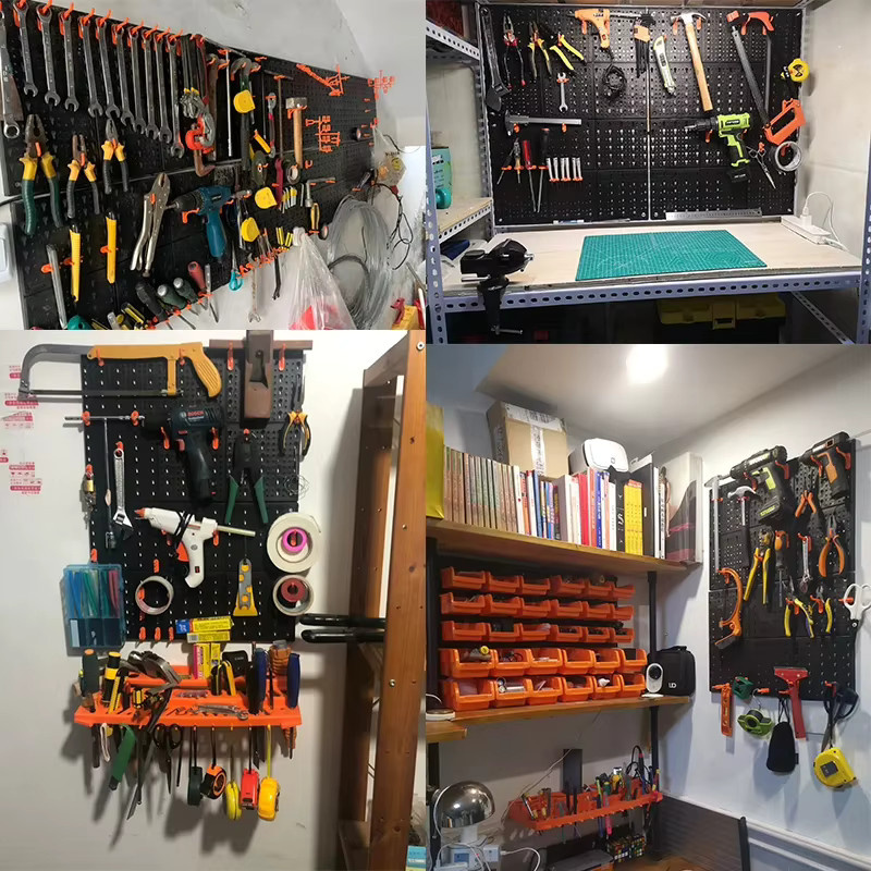 HILEBACK Werkzeugwand mit Haken und Aufbewahrungsboxen für Garage und Werkstatt, Schwarz - Bild 1