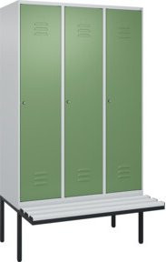 C+P Spind Classic PLUS Garderobenspind mit Sitzbank, 3 Abteile, Lichtgrau, B/T/H: 212,0 x 120,0 x 81,5 cm - Bild 1