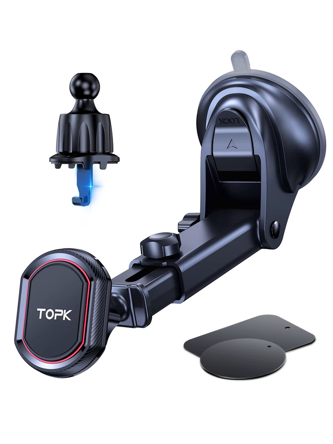 TOPK Magnetischer Autotelefonhalter in Schwarz für Lüftungsschlitze und Armaturenbrett mit Saugnapf und 360 Grad Rotation - Bild 7