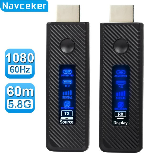 Navceker HDMI Extender Full HD kabelloser Videosender und Empfänger in Schwarz für 60 m kabellose Übertragung, Display-Adapter zur Bildschirmspiegelung von PC oder Kamera auf den TV - Bild 1
