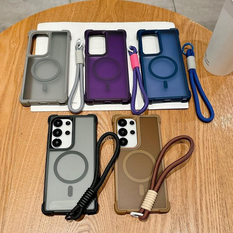 Magnetische Schutzhülle mit Armband Lanyard für Samsung Galaxy S23 S24 S25 S26 Ultra Plus, durchsichtige Abdeckung mit Airbag-Schutz - Bild 2