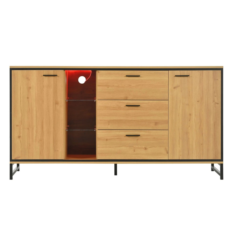 okwish Sideboard Modern mit integrierter Beleuchtung und Schubladen in Holzmaserung, Farbe: Braun/Schwarz, B/T/H: 160 x 40 x 85 cm - Bild 2