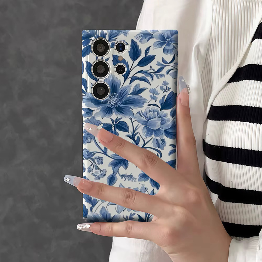 Aurbe Handyhülle für Samsung Galaxy S26 S25 S24 S23 Ultra Plus in Blau mit Blumenmuster im Porzellan-Stil und HD Hart-Doppelschicht-Filmhülle - Bild 6