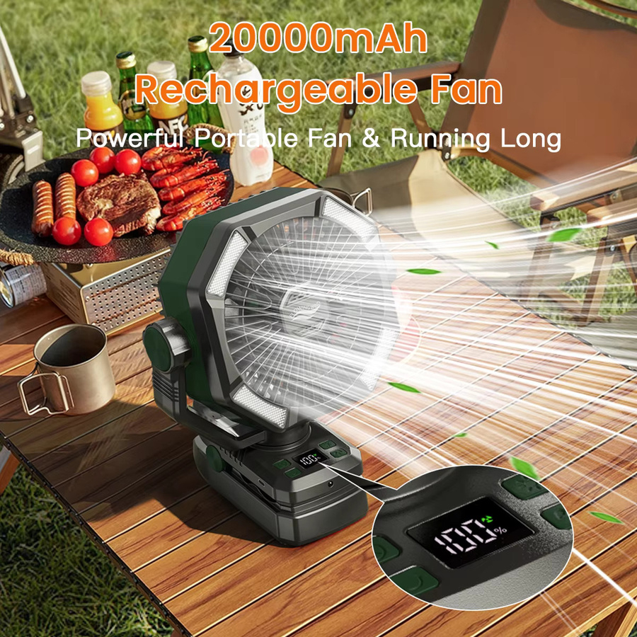 SKYTOO Camping-Ventilator mit Doppelmotor, 20000mAh Akku, Clip-Ventilator mit Digitalanzeige und LED-Laterne, Farbe: Orange - Bild 2