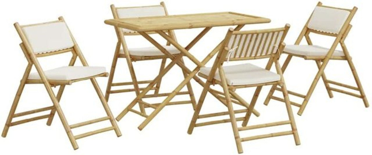 5-tlg. Bistro-Set aus Bambus mit cremeweißen Kissen von vidaxl - Bild 1