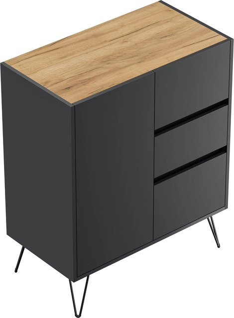Posseik Sideboard Industrial in Grafit und Eiche mit 3 Schubladen und 1 Tür, Breite: 80 cm - Bild 1