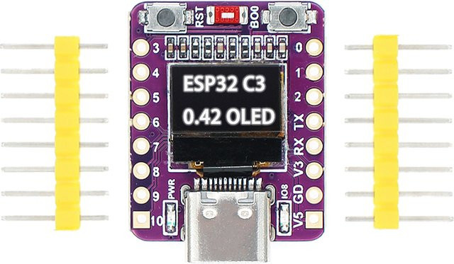 ESP32-C3 Supermini OLED-Entwicklungsboard mit 0,42 Zoll OLED-Modul, Keramikantenne, WLAN und Bluetooth in Violett - Bild 1