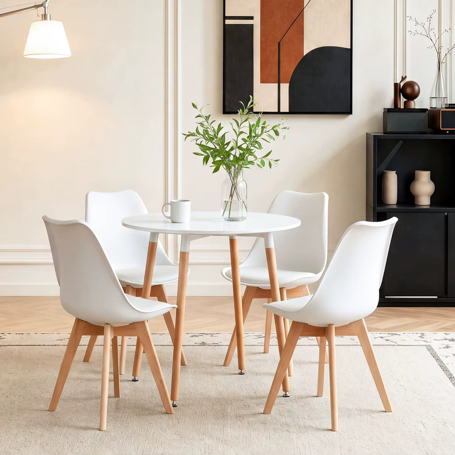 EGOONM Moderner runder Esstisch in Weiß mit MDF-Tischplatte und Massivholzbeinen, Durchmesser: 80 cm - Bild 2