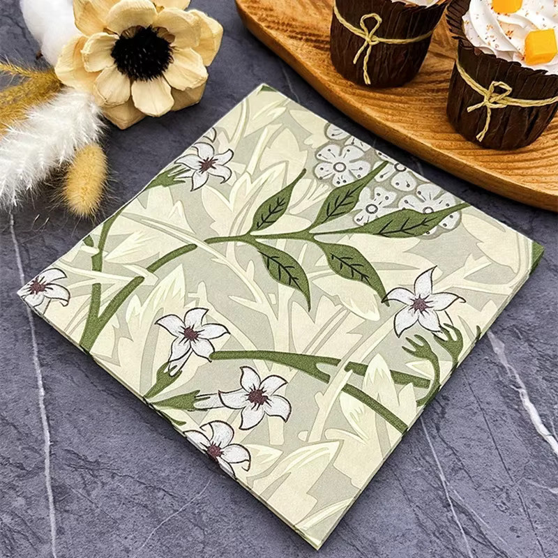 GUANYAO Servietten Set mit grünem Blätter- und Blumenmuster, 20 Stück, Mehrfarbig - Bild 2