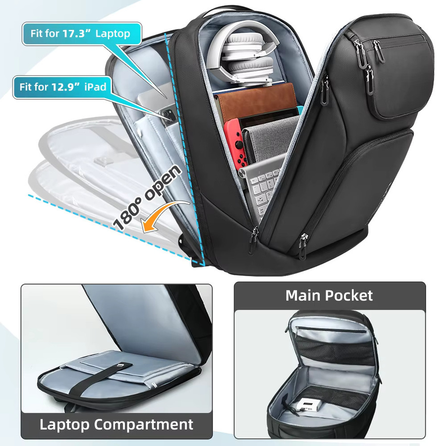 Heroischer Ritter Business Rucksack für Männer in Schwarz mit USB-C Anschluss und wasserdichtem Design für Laptops bis 17,3 Zoll - Bild 6