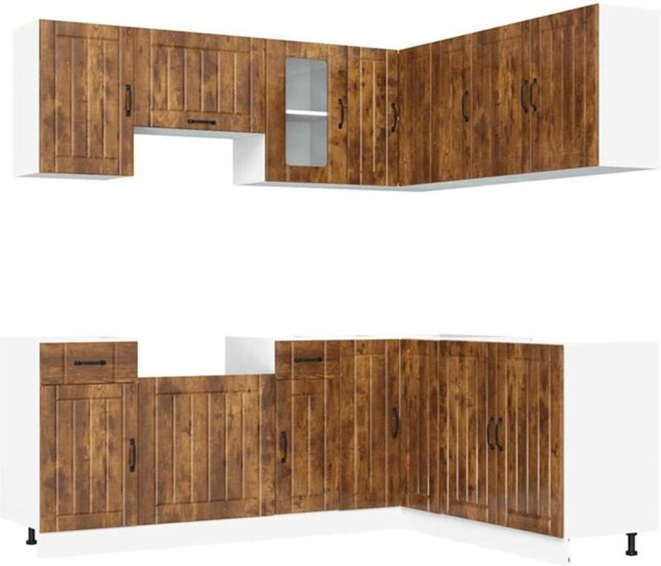 Vidaxl Küchenschrank-Set Kalmar in Braun aus Holzwerkstoff und Glas im Landhausstil mit Drehtüren - Bild 1