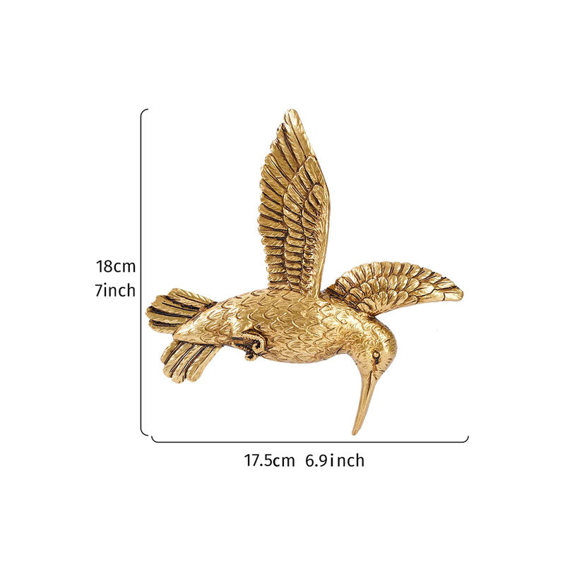 Dekorative Wanddekoration in Form eines fliegenden Kolibris aus Kunstharz und Metall in Gold - Bild 3