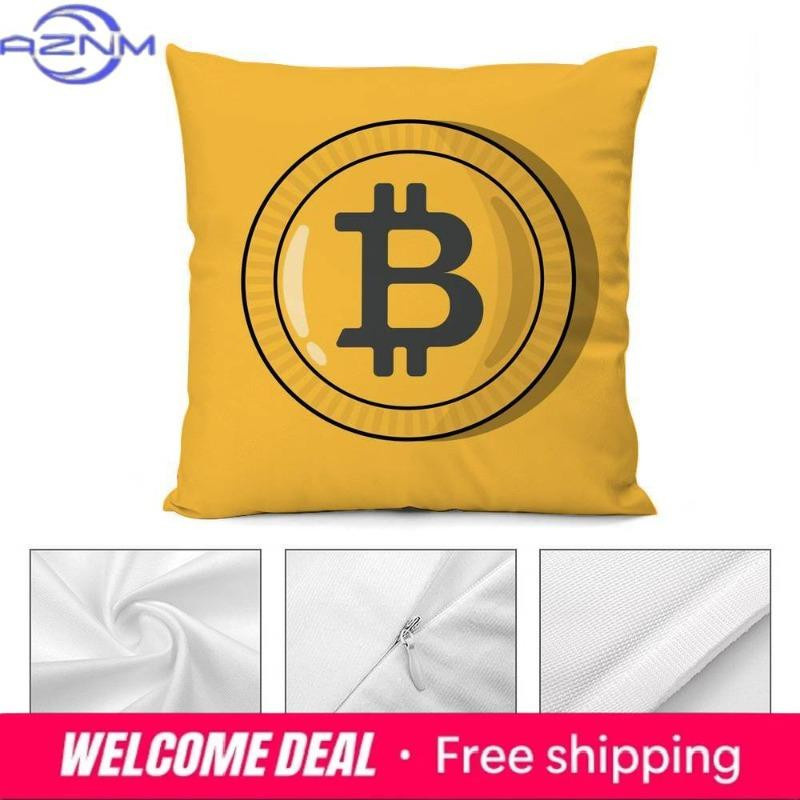 Bitcoin Kryptowährung Kissenbezug aus weichem Plüschstoff mit doppelseitigem Druck, Multicolor, B/B/H: 18 x 18 x 18 cm - Bild 1