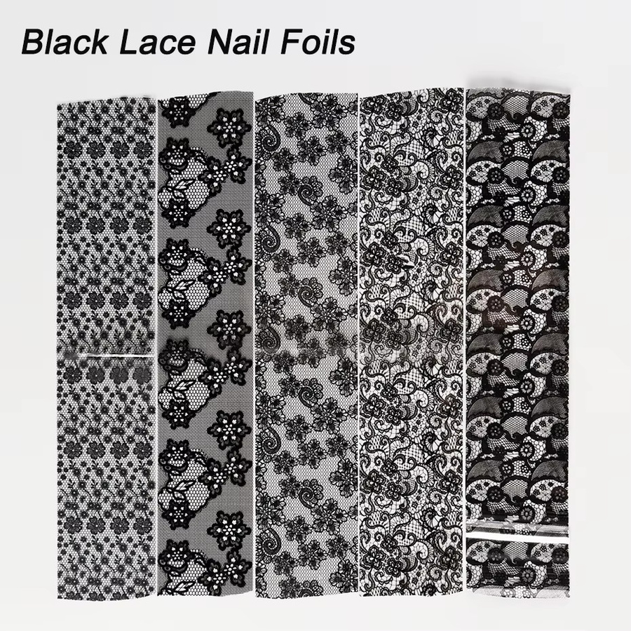 Full Beauty Nageltransferfolien Spitzenblumen, Schwarz-Weiß, Glänzend, 10 Stück - Bild 5