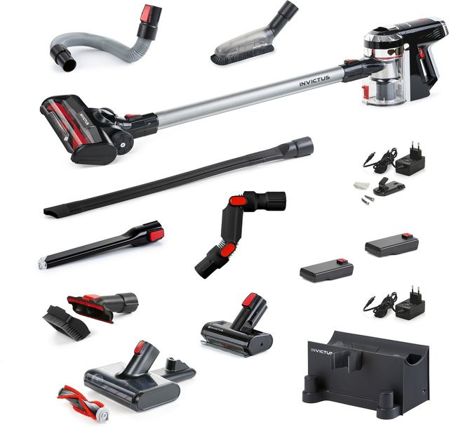 Genius Akku-Staubsauger Invictus X9, bagless mit HEPA-Filter, 23-teiliges Set in Schwarz, Silber und Rot - Bild 1