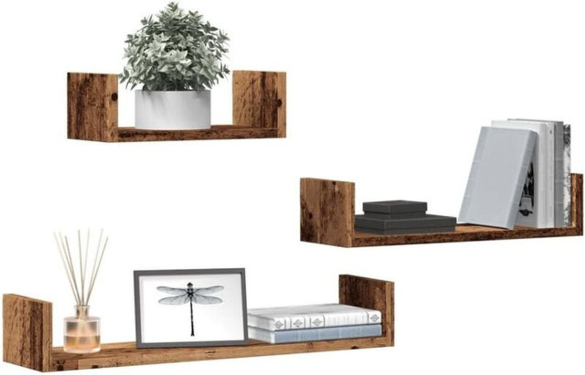 3er-Set Wandregale in Altholz-Optik von Vidaxl, Braun, Landhaus-Stil aus Holzwerkstoff zur Wandmontage - Bild 1
