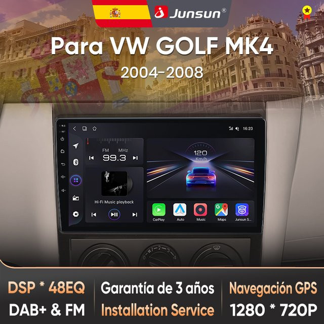 Junsun Android Autoradio mit KI-Sprachsteuerung für VW Golf Mk4, 2DIN mit Bluetooth, GPS, DAB+ und kabellosem CarPlay sowie Android Auto, Schwarz - Bild 1