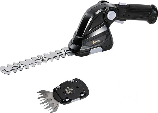 Outsunny 2-in-1 Akku Heckenschere und Strauchschere mit 2 x 7,2V 2,0 Ah Akkus und 2 austauschbaren Klingen, Schwarz - Bild 1