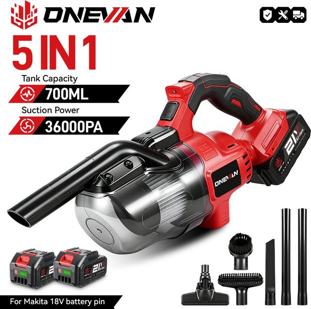 ONEVAN 6-in-1 Kabelloser Handstaubsauger mit 16KPA Saugkraft für Makita 18V Akkus, Rot, ideal zur Reinigung von Tierhaaren und Böden - Bild 1