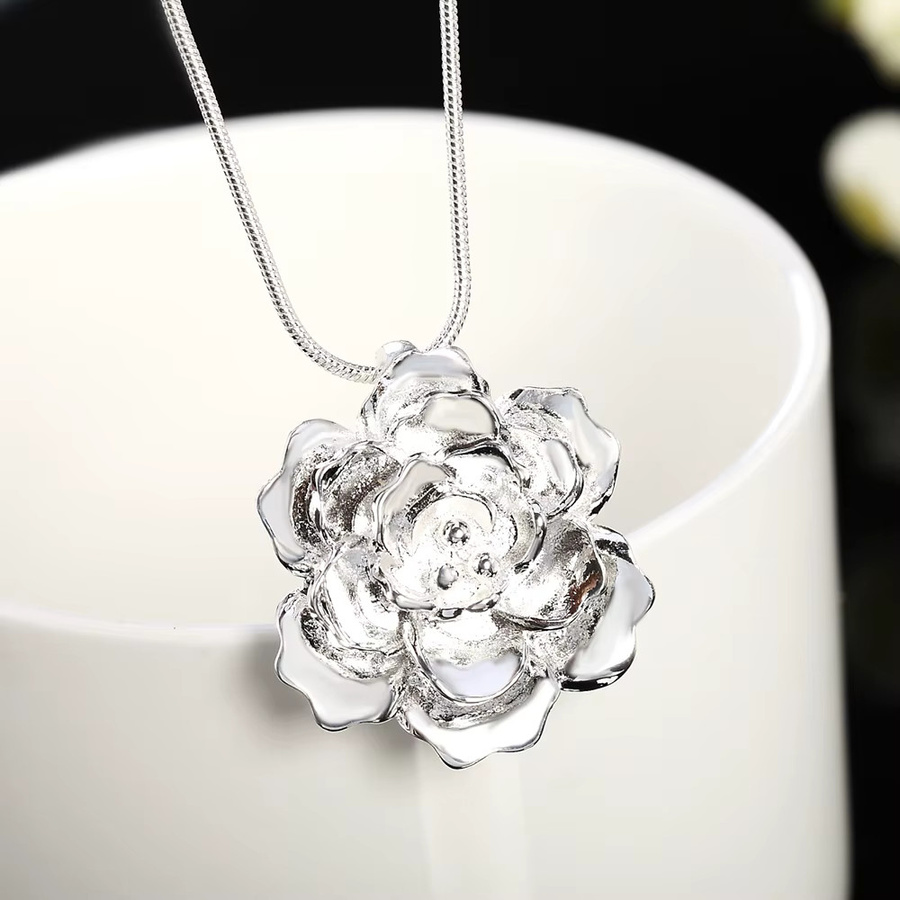 JewelryTop Store Halskette 925 Silber, Schlangenkette mit Blumenanhänger, Damen - Bild 2