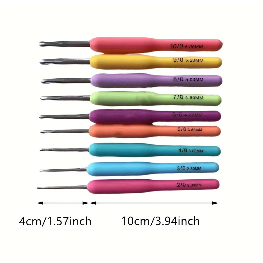 9-teiliges Regenbogen Häkelnadel-Set aus Aluminium mit ergonomischem Komfortgriff, Größen 2-6mm, Mehrfarbig - Bild 4