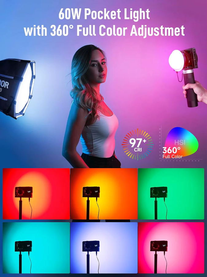 SYNCO COLBOR COB LED Licht Handheld Tragbare Taschenleuchte für Fotografie und Outdoor-Shooting in Schwarz - Bild 2