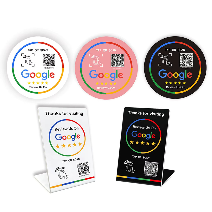 SZGHR NFC-Ständer 215 Programmierbare QR-Code Tischkarte aus Acryl in Transparent oder Weiß für Google-Bewertungen und TAP-Funktion 13,56 MHz Wasserdicht - Bild 3