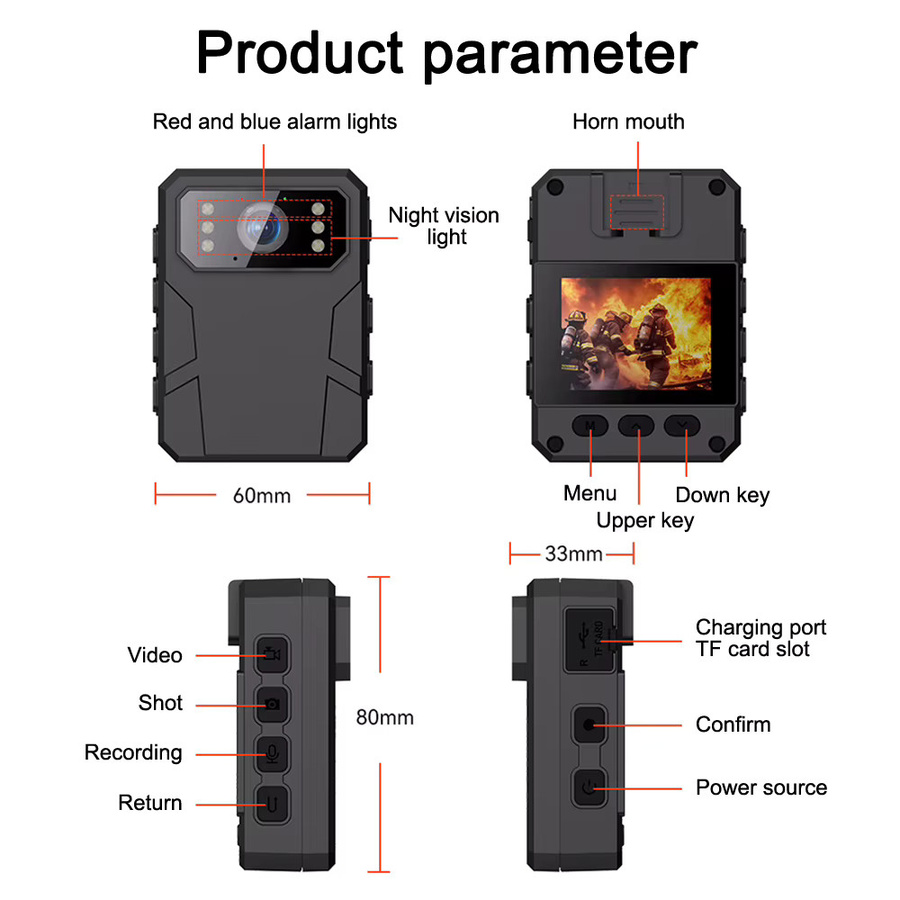 CUGUU Mini Kamera mit 2-Zoll-Farbdisplay, 4K/1080P HD Camcorder mit Infrarot-Nachtsicht, tragbare Bodycam in Schwarz - Bild 6