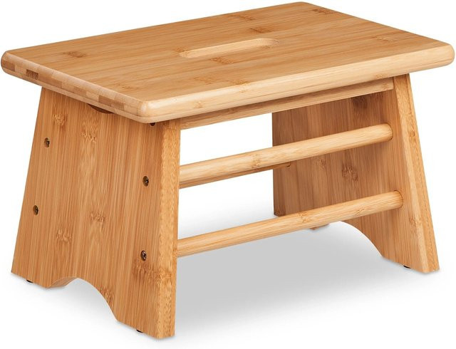 Relaxdays Fußbank aus Bambus in Natur mit Griffmulde, B/T/H: 20 x 33 x 21,5 cm - Bild 1