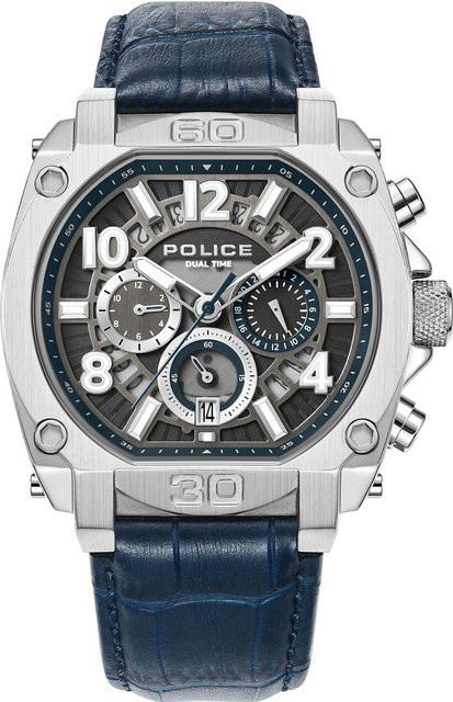 Police Herrenuhr Norwood, Quarz, Edelstahl, 45 mm, Blau, Leder, 5 ATM - Bild 1