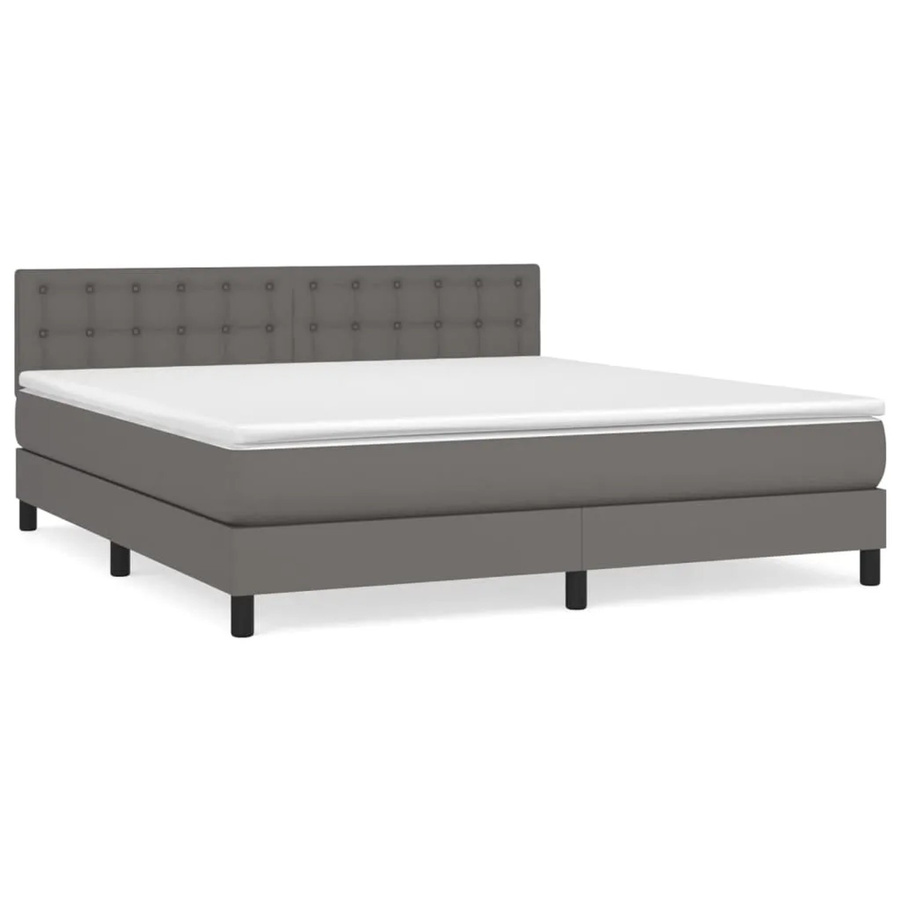 vidaXL Boxspringbett mit Matratze in Grau aus Kunstleder, Hybridbett mit Taschenfederkern, B/T: 180 x 200 cm - Bild 2
