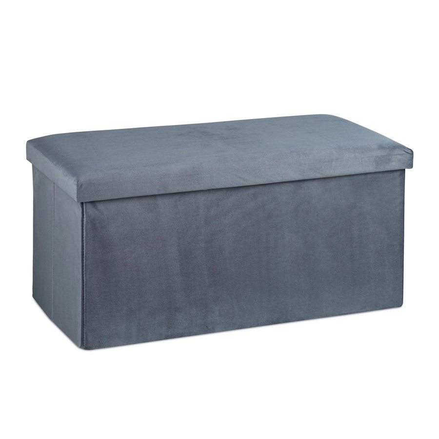 Relaxdays Sitzbank aus Samt in Grau mit Stauraum, faltbar, B/T/H: 77 x 39 x 38 cm - Bild 2