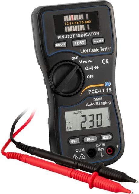 PCE LAN Tester PCE-LT 15 Digitalmultimeter zur Überprüfung von Netzwerkkabeln mit LCD-Display in Schwarz - Bild 1