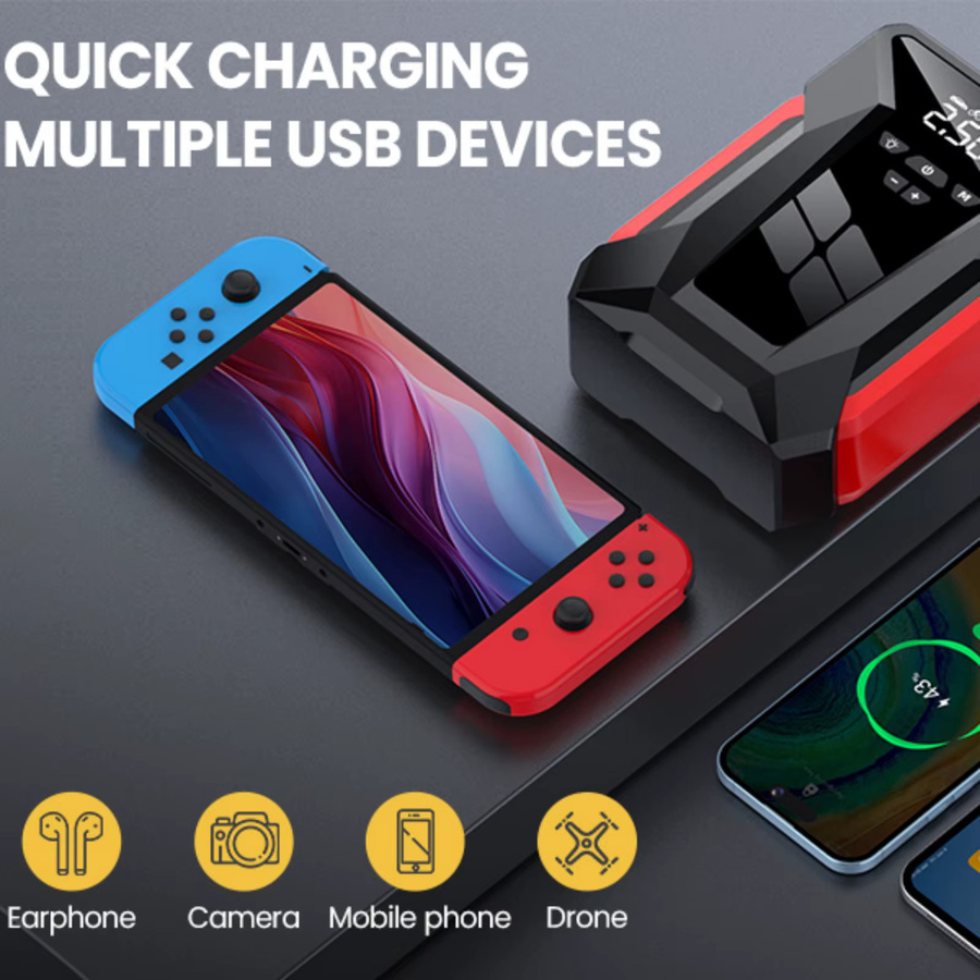 Avehrit 4-in-1 Auto-Starthilfegerät in Braun mit 150 PSI Luftkompressor, 12V Batterie-Booster, Powerbank und LED-Notlicht für Benzin- und Dieselfahrzeuge - Bild 2