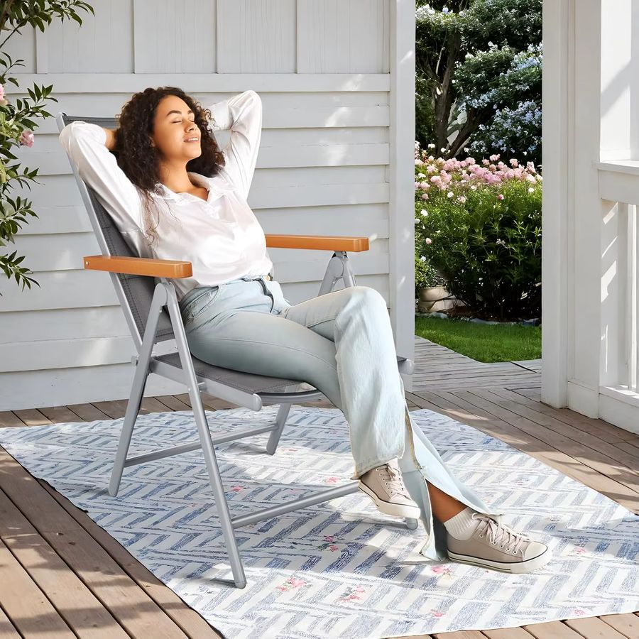 Homfa Premium-Set mit 2 klappbaren Aluminium-Gartenstühlen in Grey Teak, wetterfeste Balkonstühle mit hoher Rückenlehne und 7-fach verstellbarer Sitzfläche - Bild 3