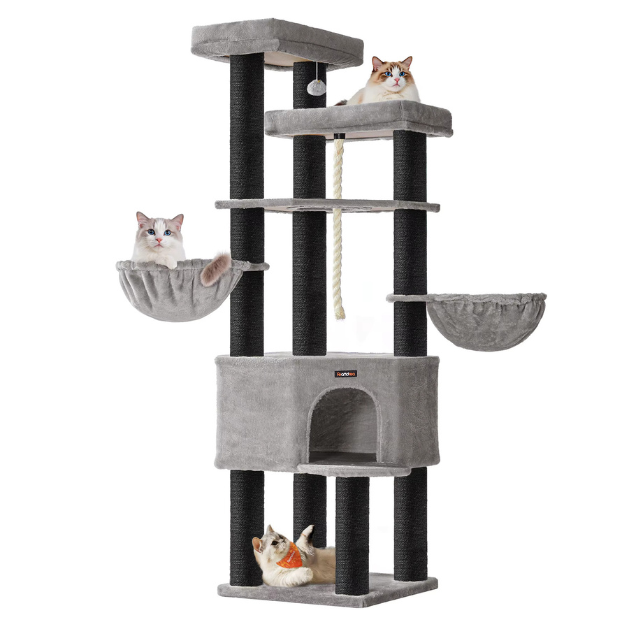 Feandrea Kratzbaum für große Katzen in Hellgrau mit dicken Sisalstämmen, H x B x T: 186,7 x 55 x 55 cm - Bild 4