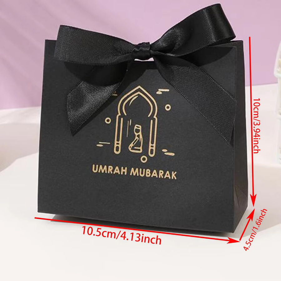 5 Stück Umrah Mubarak und Hadj Mubarak Geschenkboxen aus Papier in Schwarz für Ramadan und Iftar Dekoration - Bild 2