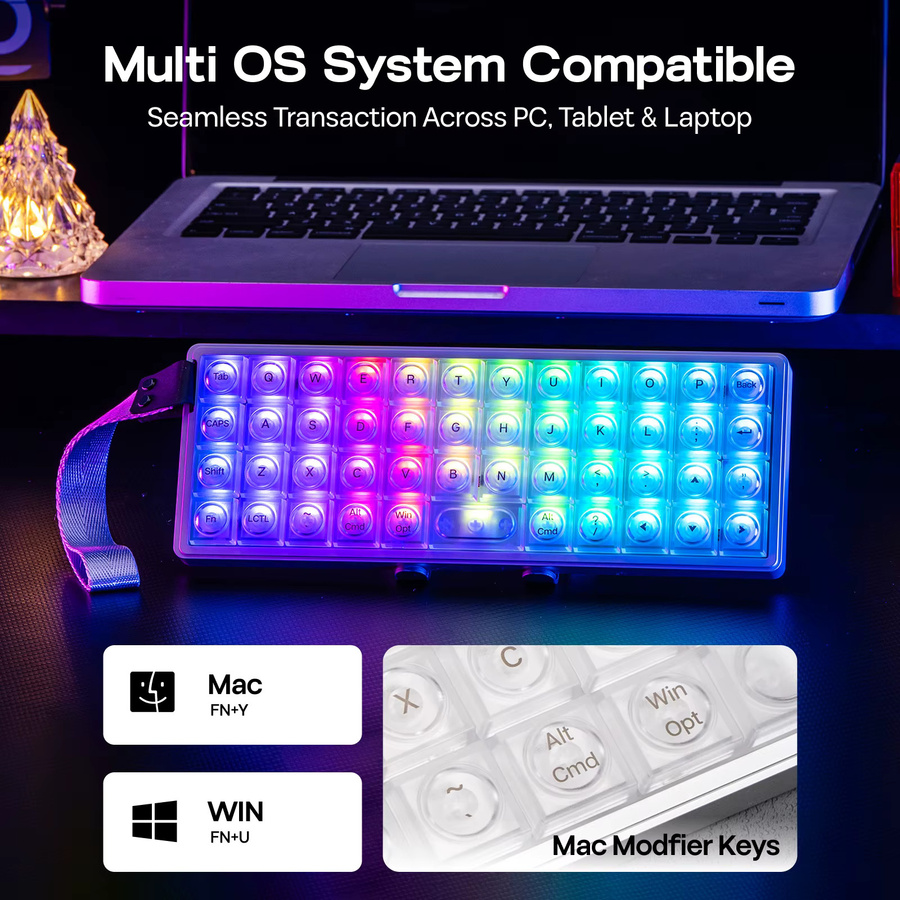 EPOMAKER Luma40 Mechanische Tastatur mit 40% Ortholinearem Layout, CNC Metall Gehäuse, VIA-Unterstützung, Kabellos via Bluetooth und 2,4GHz oder Kabelgebunden, Silber/Weiß - Bild 3