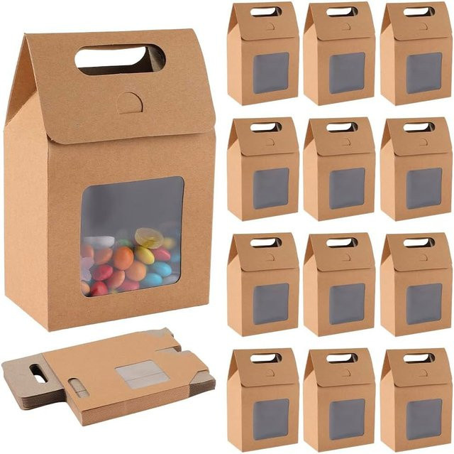 10 Geschenkboxen aus Kraftpapier mit Sichtfenster und Griffen in Braun und Weiß - Bild 1