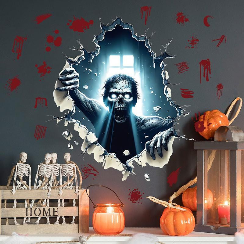 Halloween 3D-Effekt Wandaufkleber mit Zombies und Geistern, wasserfester und abnehmbarer Wanddurchbruch-Aufkleber in Multicolor - Bild 4