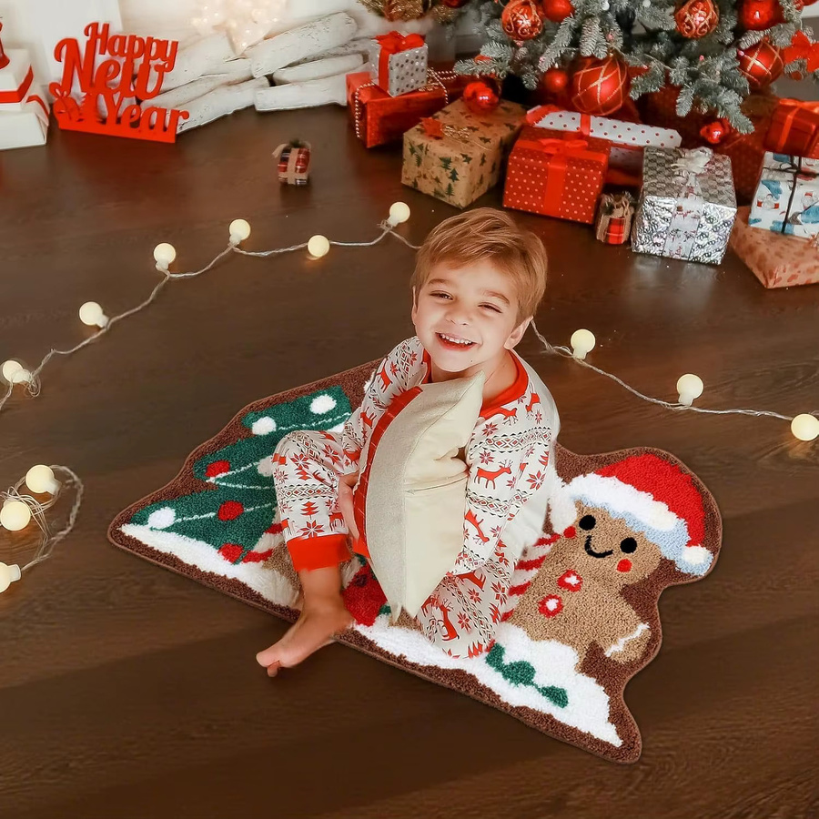 VIKAMA Weihnachts-Lebkuchenhaus-Teppich als weiche Bodenmatte für Schlafzimmer, Eingangsbereich oder Badezimmer - Bild 4