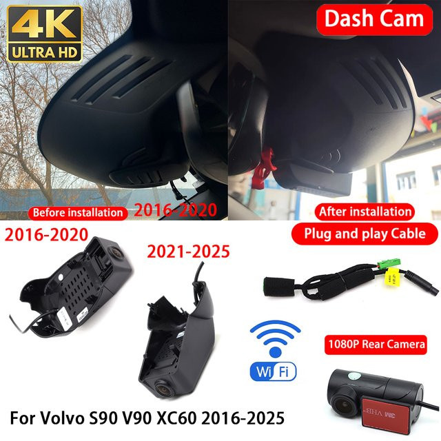 HighCity 4K UHD Dashcam Set für Volvo S90 V90 XC60 (2016-2025) mit WLAN, Nachtsicht und Schleifenaufnahme, Schwarz - Bild 1