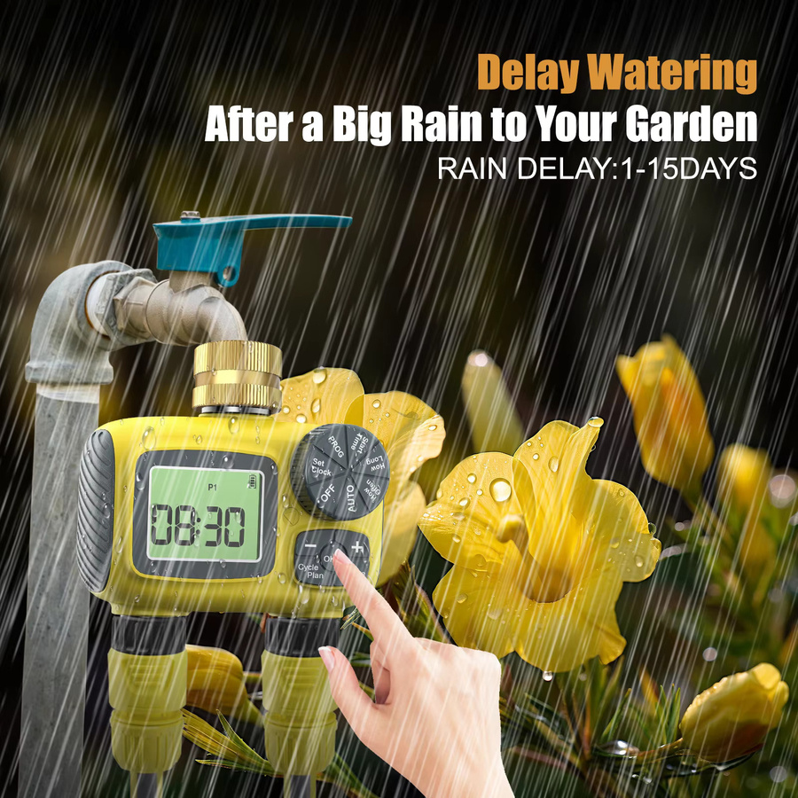 Insoma Smart Water Timer mit zwei Auslässen und App-Steuerung, automatisches Bewässerungssystem für den Garten mit Messing-Einlass, Gelb - Bild 4